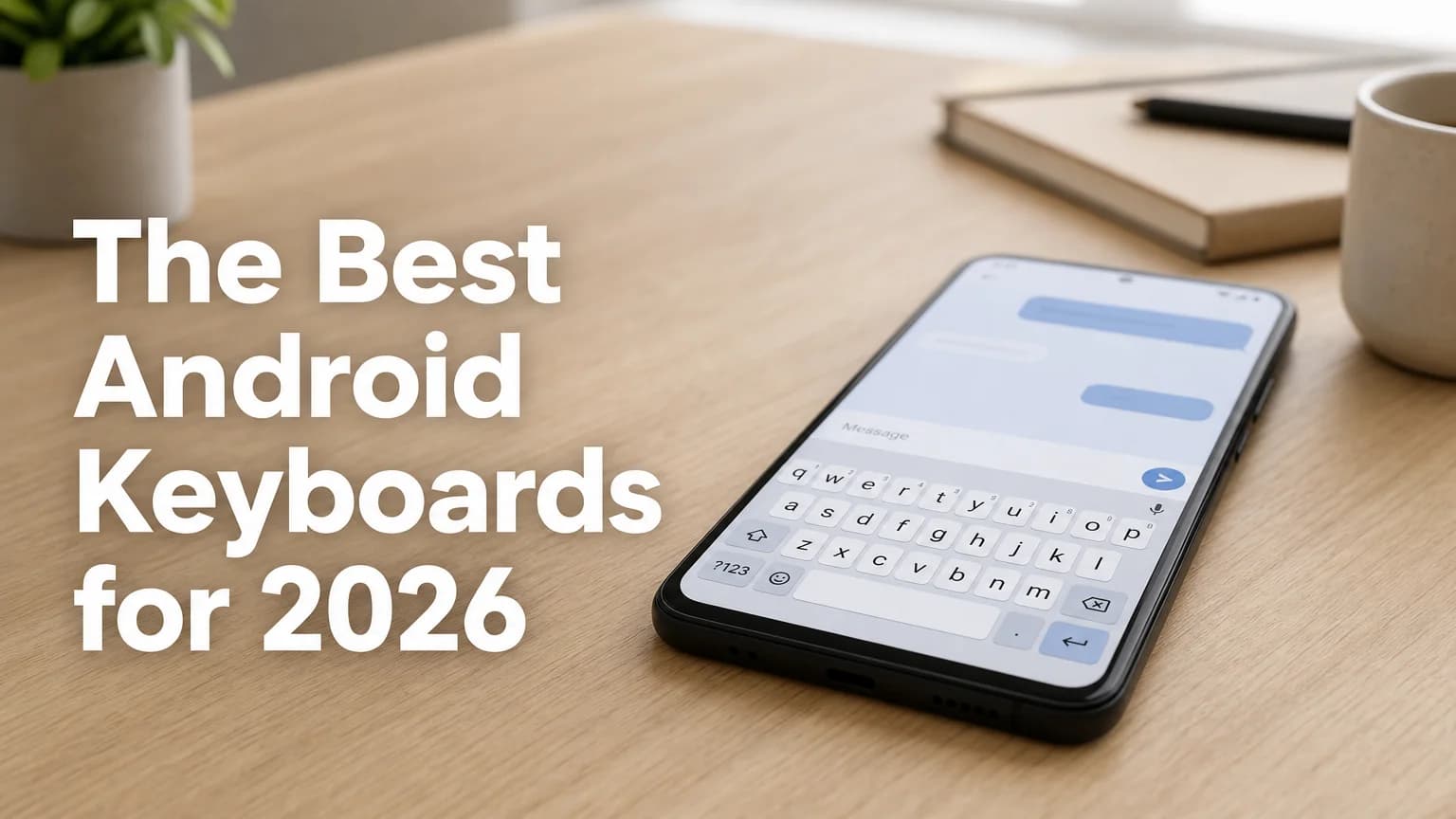 BossAI best android keyboard comparison for 2026 shown on a phone resting on a desk