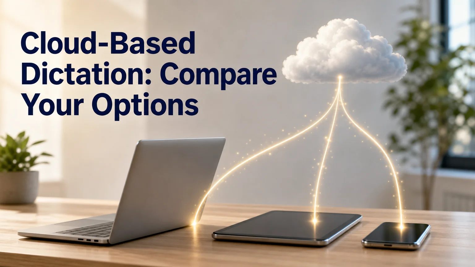 BossAI cloud based dictation connecting a laptop, tablet and phone to a cloud