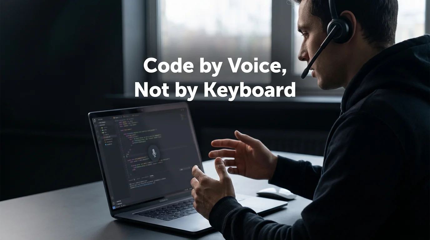 BossAI coding by voice setup showing a developer dictating code with a headset microphone instead of typing